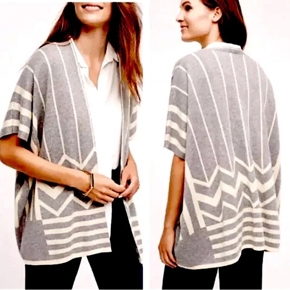 Anthropologie La Fee Verte Hudson Kimono Cardigan Gray & Cream one size